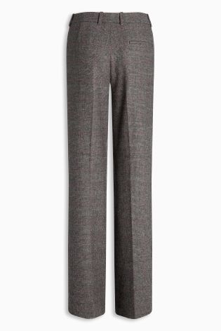 Grey Premium Wool Wide Leg Check Trousers